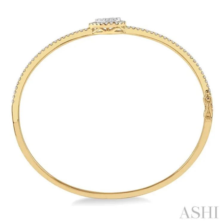 1 ctw Pear Shape Lovebright Round Cut Diamond Stackable Bangle in 14K Yellow and White Gold