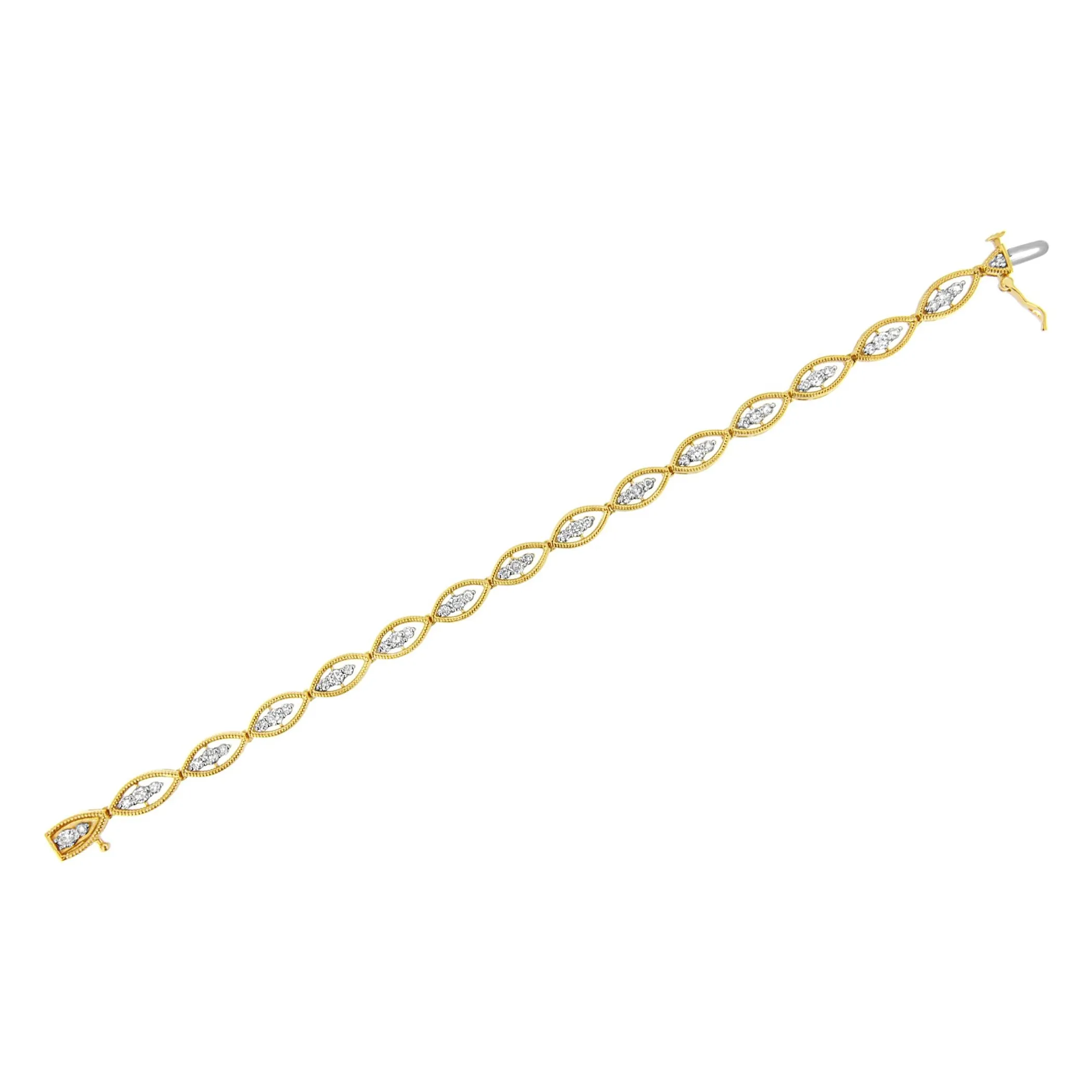 10K Yellow Gold Plated .925 Sterling Silver 1 cttw Prong Set Round-Cut Diamond Link Bracelet (J-K Color, I1-I2 Clarity) - 7.25"