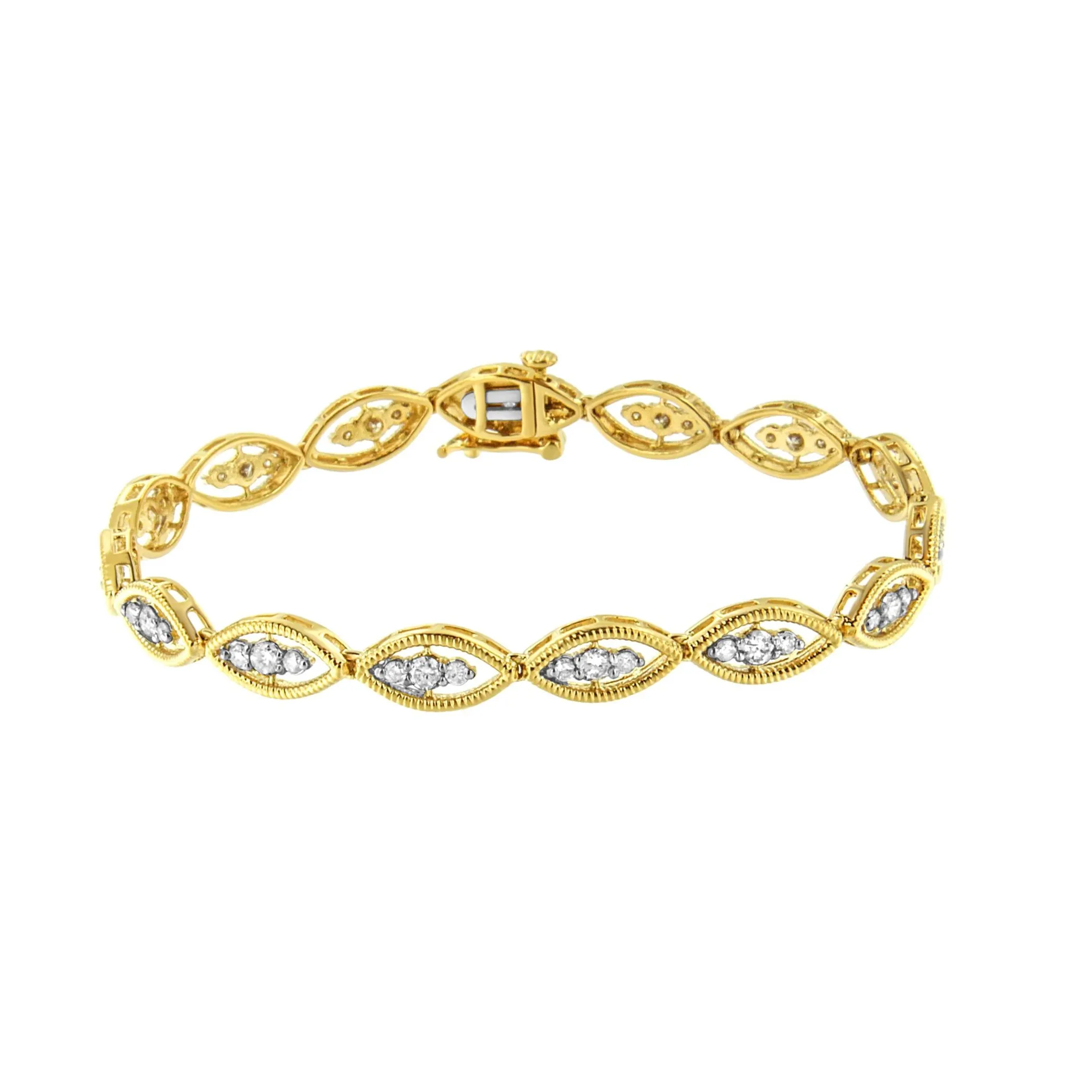 10K Yellow Gold Plated .925 Sterling Silver 1 cttw Prong Set Round-Cut Diamond Link Bracelet (J-K Color, I1-I2 Clarity) - 7.25"