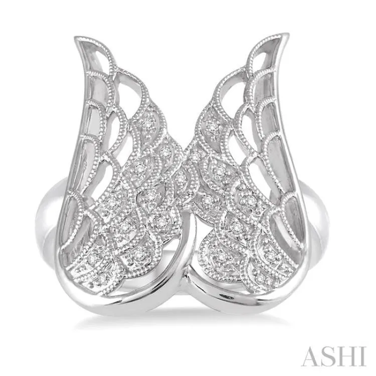 1/20 Ctw Round Cut Diamond Angel Wing Ring in Sterling Silver