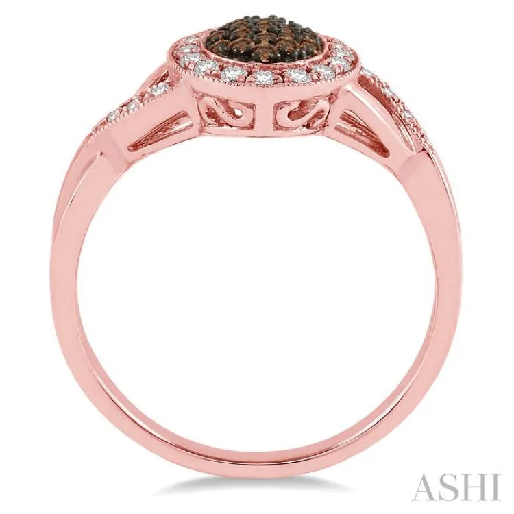 1/3 Ctw Round Cut White and Champagne Brown Diamond Ring in 10K Rose Gold