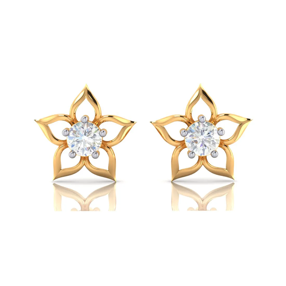 14k Floral Style American Diamonds And Gold Earrings