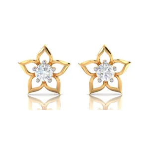 14k Floral Style American Diamonds And Gold Earrings