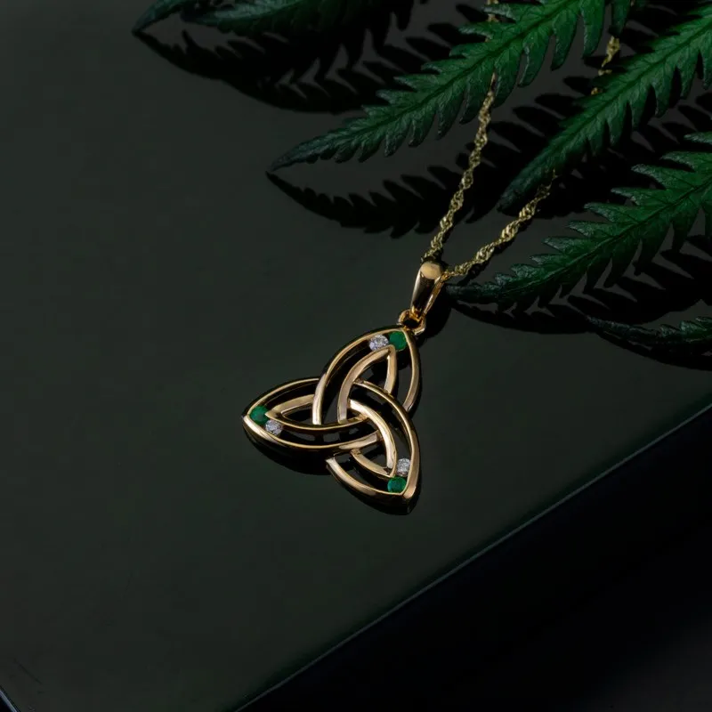 14K Gold Diamond & Emerald Trinity Knot Pendant