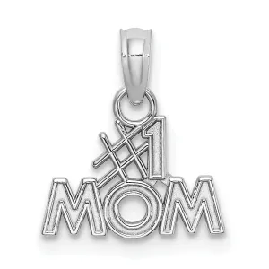 14K White Gold Textured Polished Finish Script #1 MOM Charm Pendant