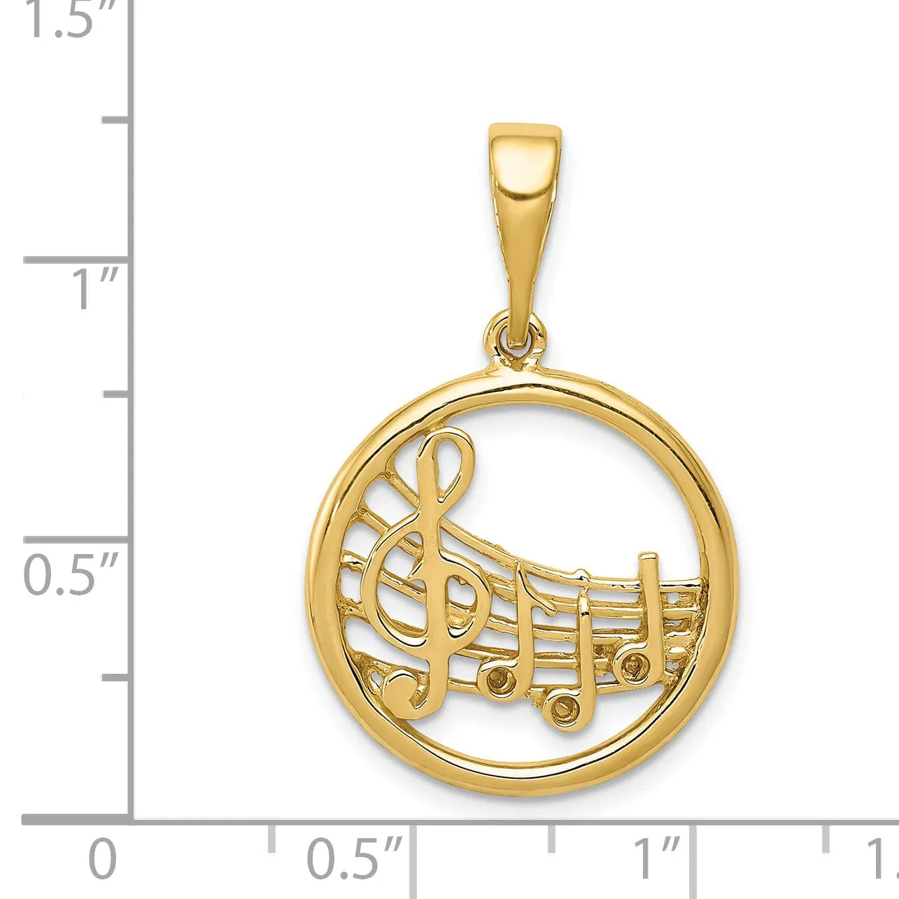 14k Yellow Gold Solid Musical Notes Pendant