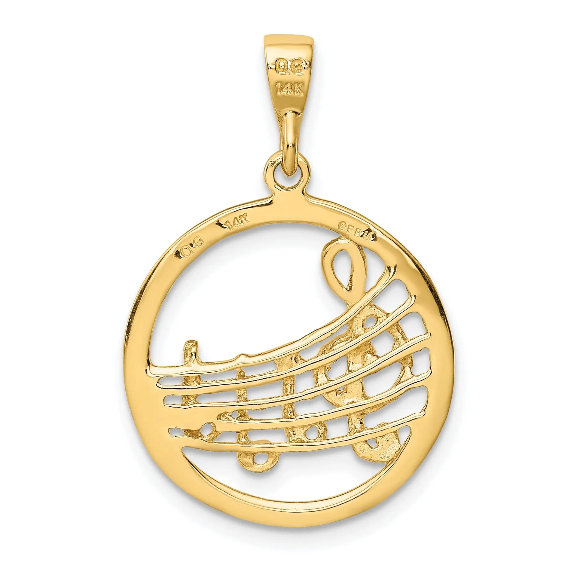 14k Yellow Gold Solid Musical Notes Pendant