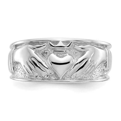 14kt white gold men's claddagh ring band