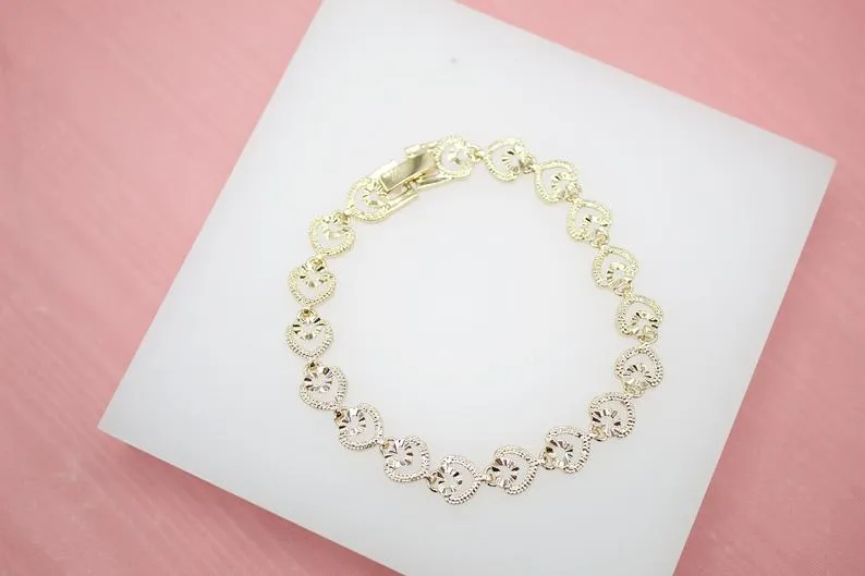 18K Gold Filled Textured Outlined Heart Bracelet (I130)