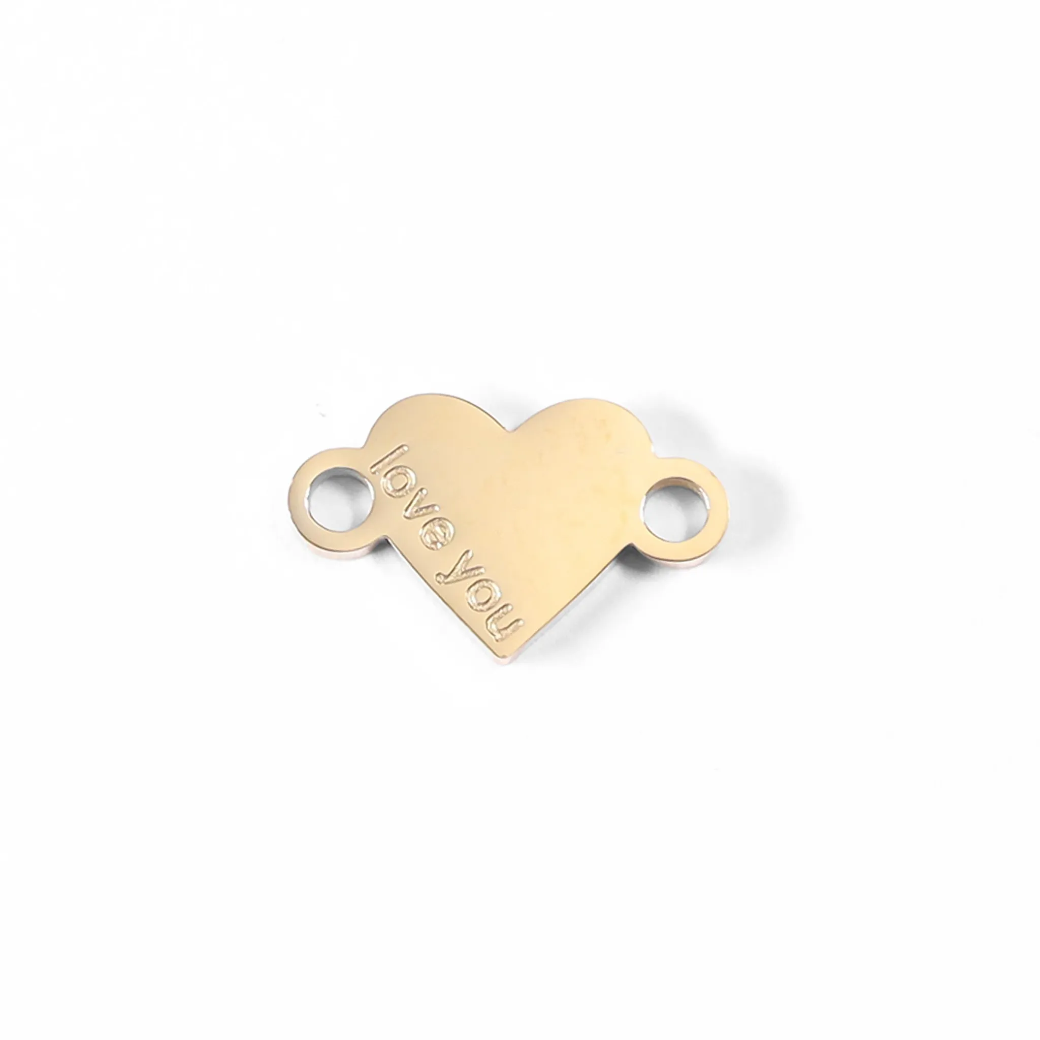 18K Gold PVD Stainless Steel "Love You" Heart Charm Connector / PDL0051