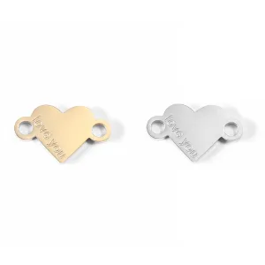 18K Gold PVD Stainless Steel "Love You" Heart Charm Connector / PDL0051