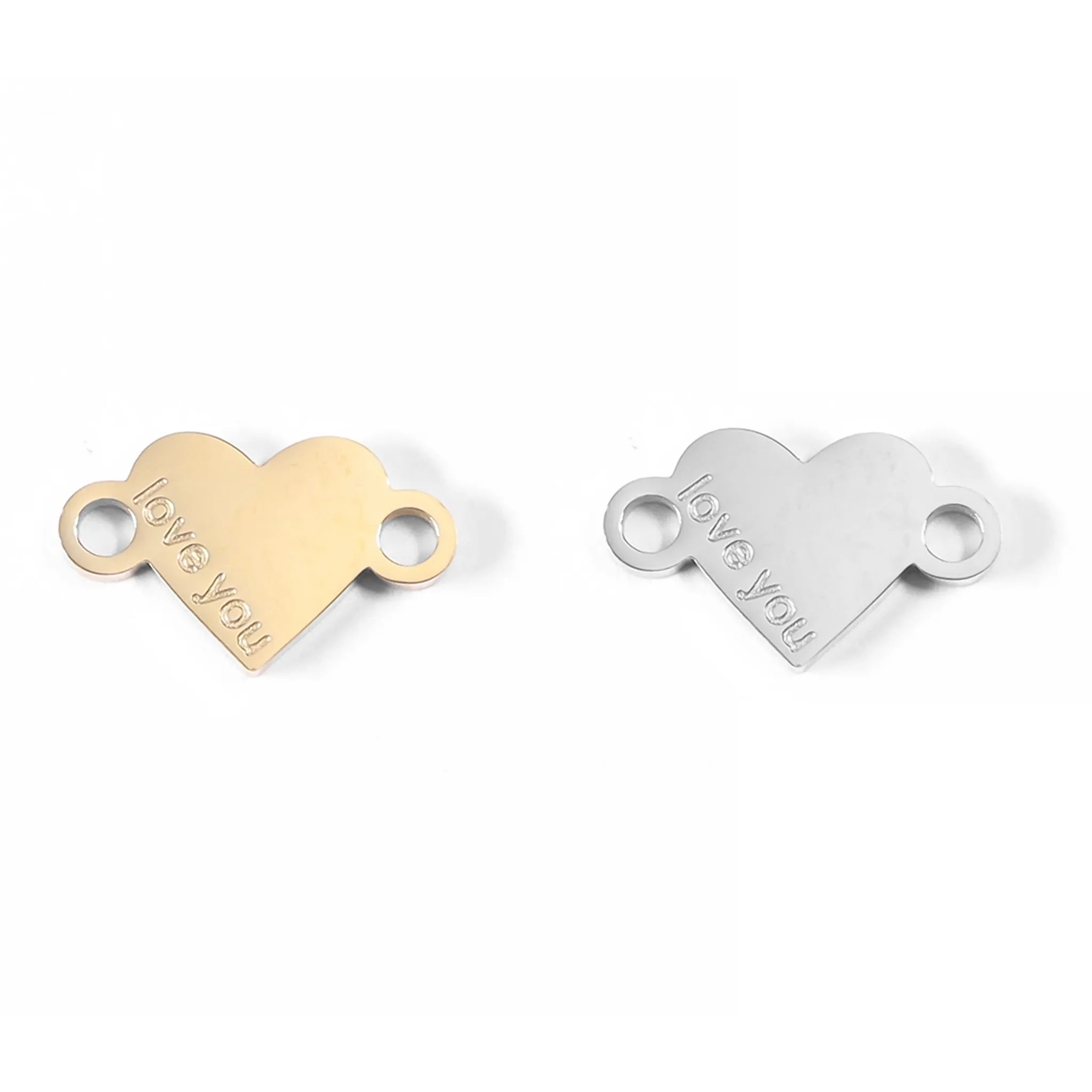 18K Gold PVD Stainless Steel "Love You" Heart Charm Connector / PDL0051