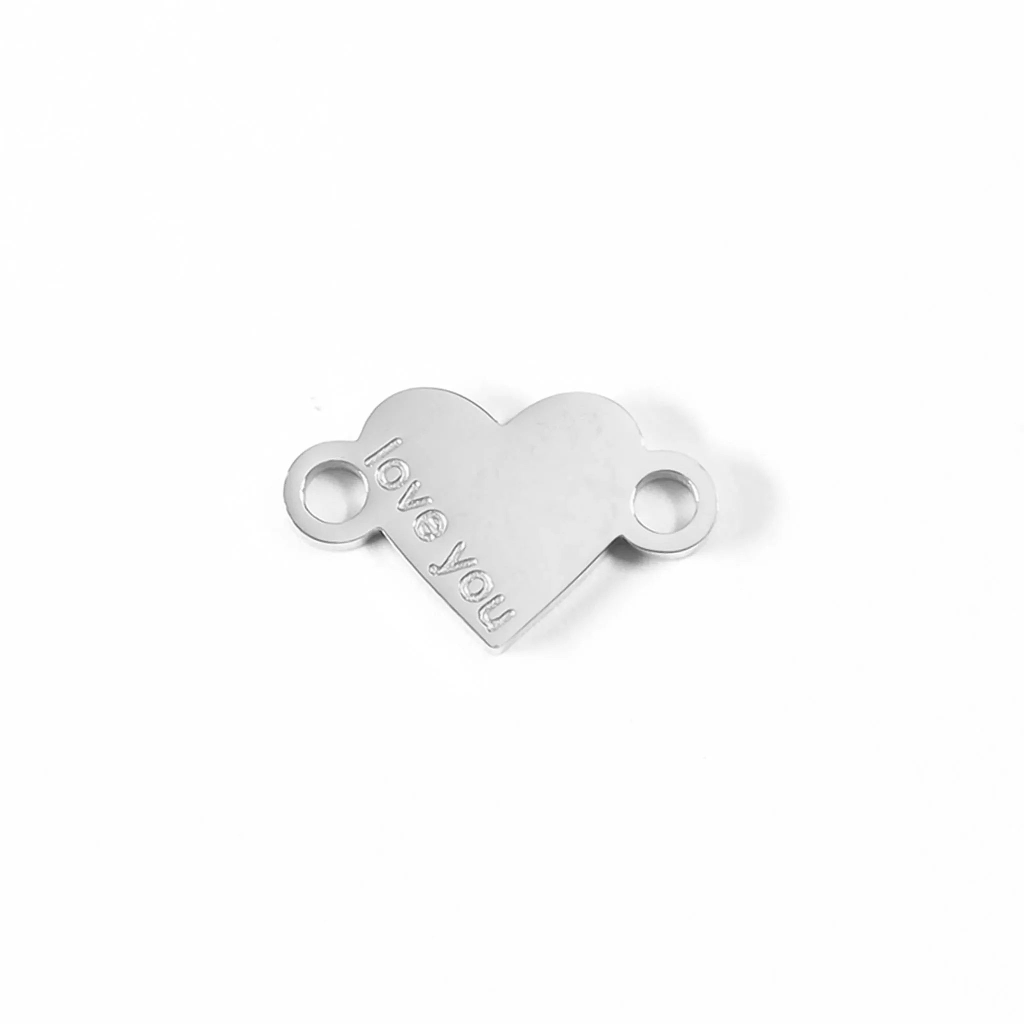 18K Gold PVD Stainless Steel "Love You" Heart Charm Connector / PDL0051