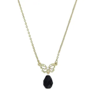 1928 Jewelry Bow Black Bead Drop Pendant Necklace 16"   3" Extender