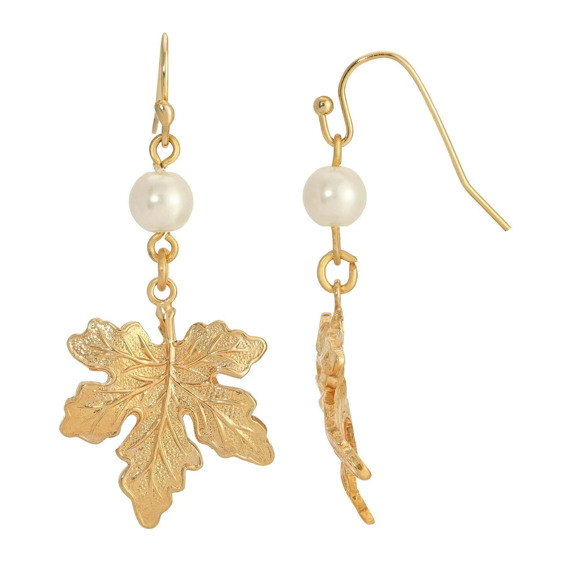 1928 Jewelry Leaf Faux Pearl Drop Earrings