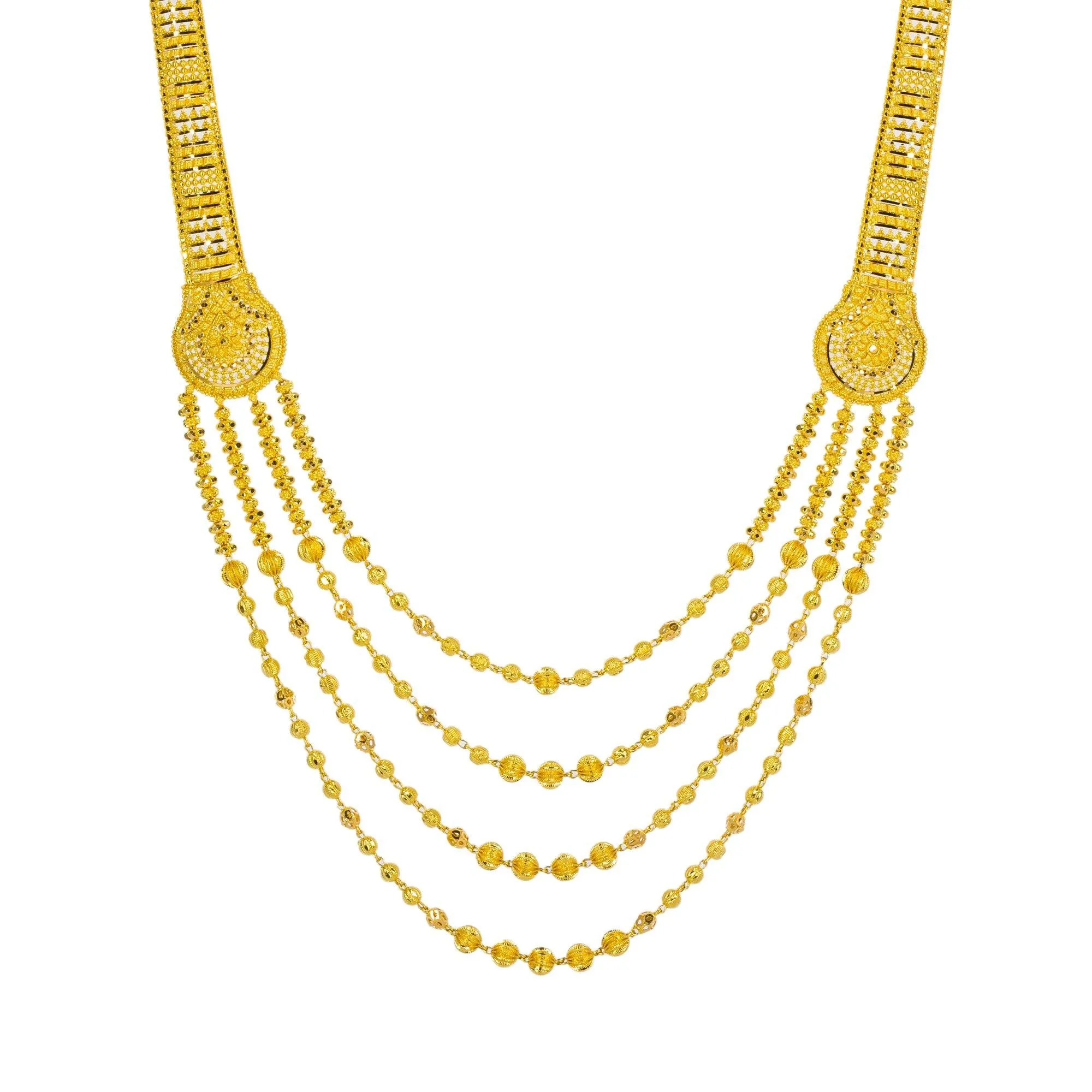 22K Yellow Gold Long Necklace & Earrings Set W/ Draping Collar Strands