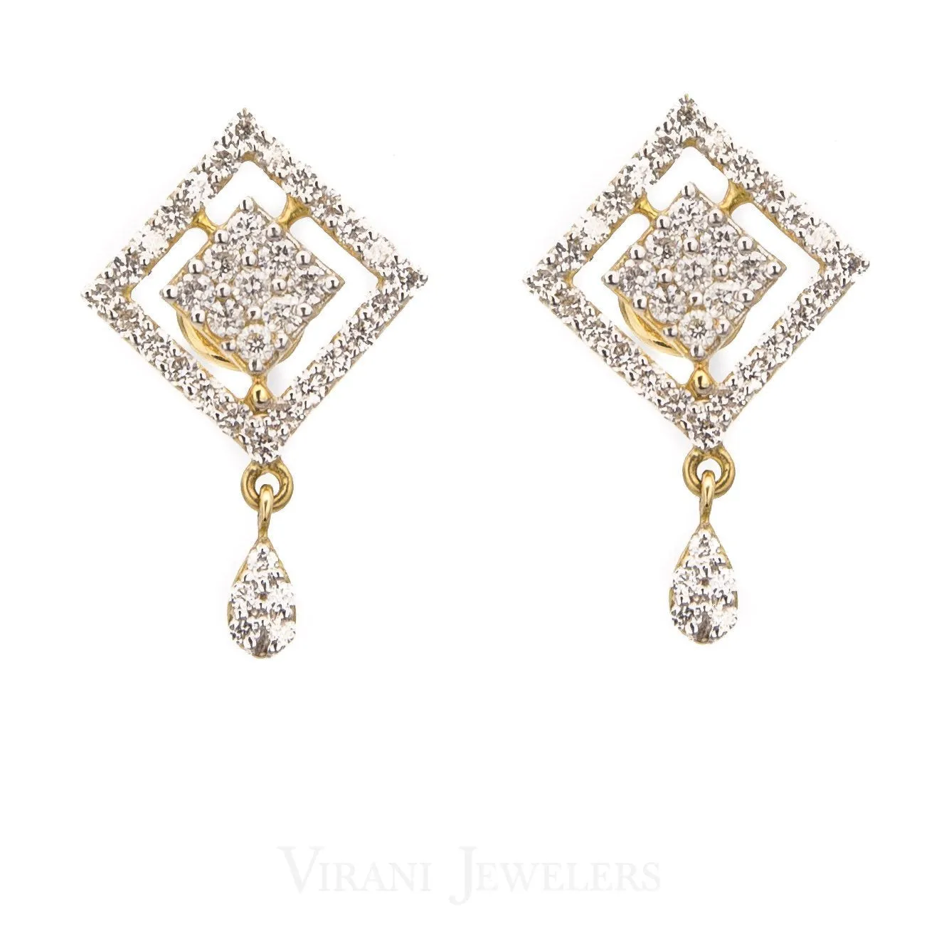 3.73CT Diamond Necklace and Earrings in 18K Yellow Gold W/ Double Diamond Frame Pendant