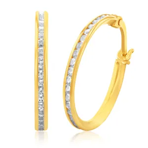 9ct Yellow Gold 15mm Cubic Zirconia Hoop Earrings