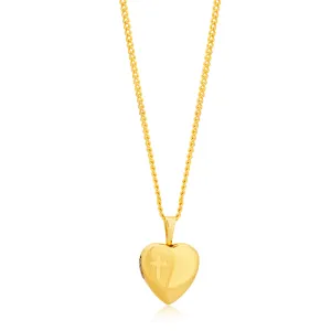 9ct Yellow Gold Etched Cross Heart Locket