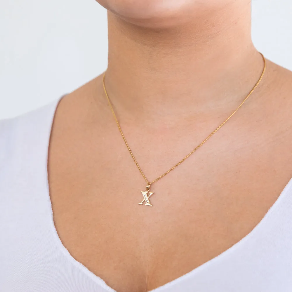 9ct Yellow Gold Initial X Zirconia Pendant