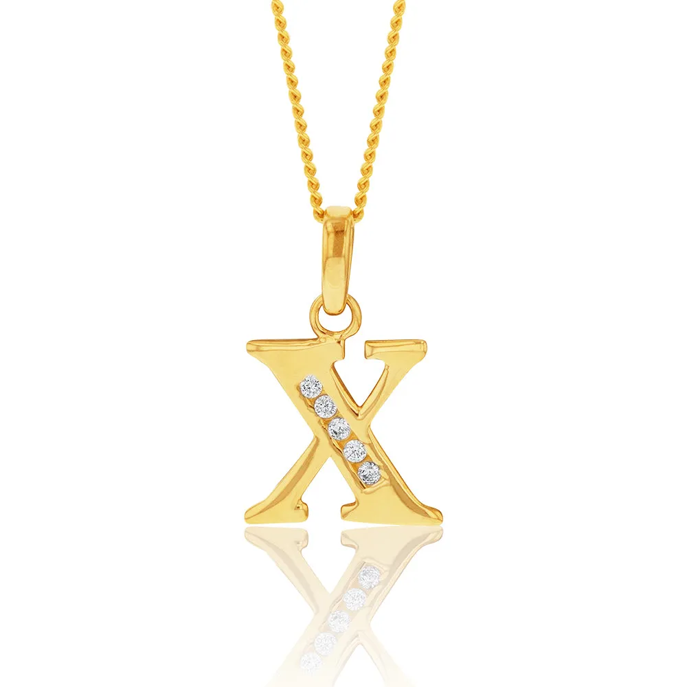 9ct Yellow Gold Initial X Zirconia Pendant