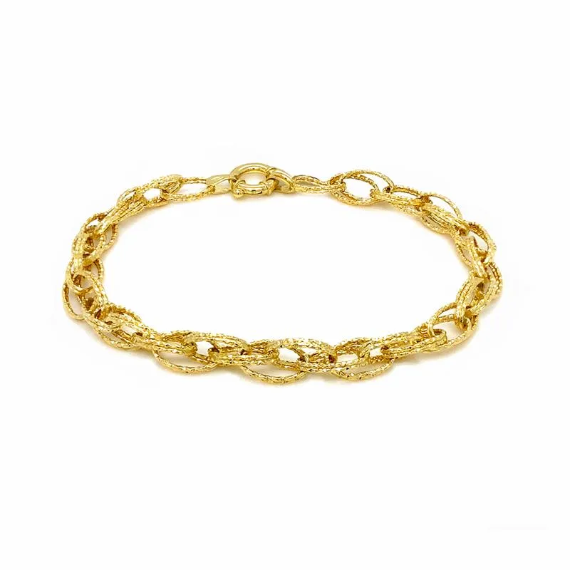 9K Yellow Gold Double Oval Textured Link Bracelet /7.5"