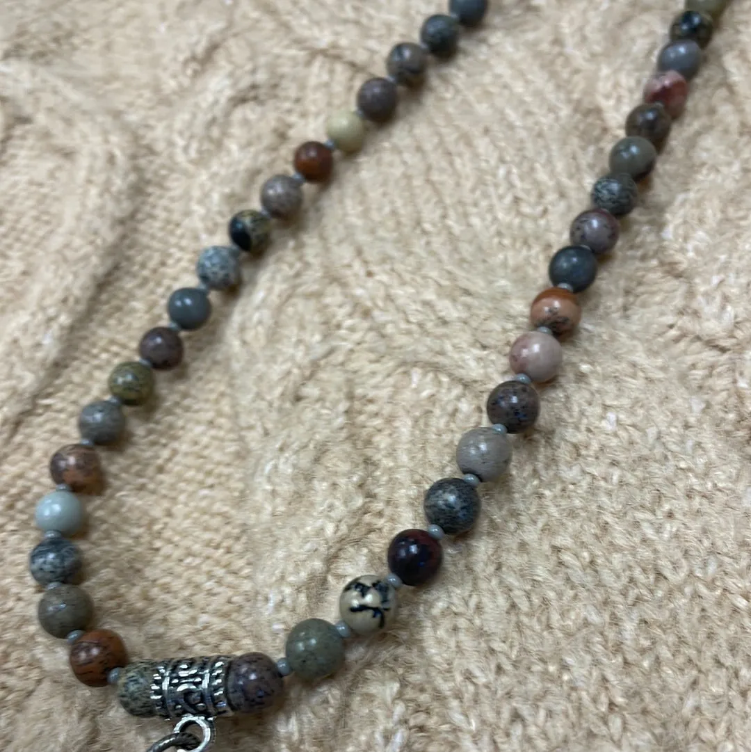 Artistic Jasper with Silver Screen & Leather Necklace