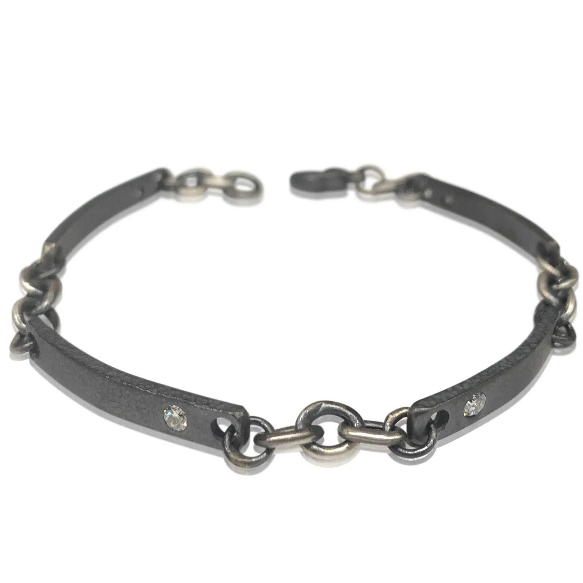 BL1 - Sterling Silver Link Bracelet w Diamonds