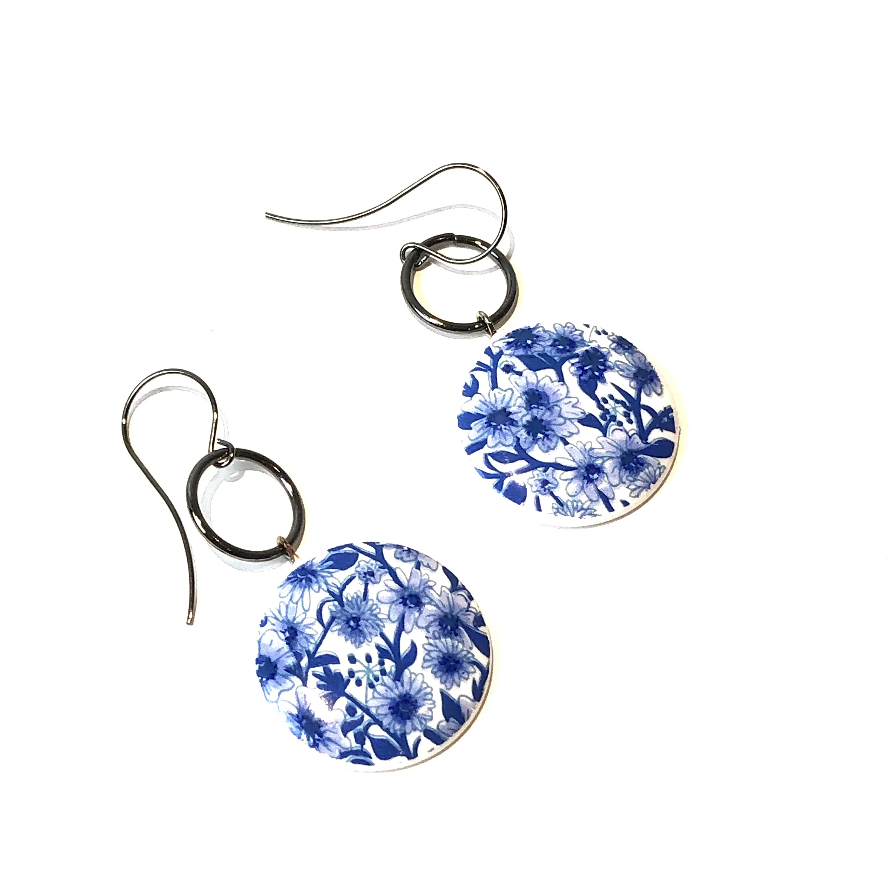 Blue & White Floral Ring Earrings