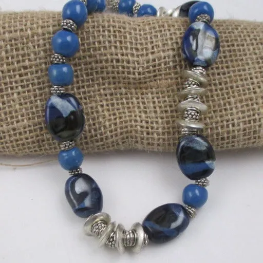 Blue Handmade Kazuri Statement Necklace Fair Trade Beads