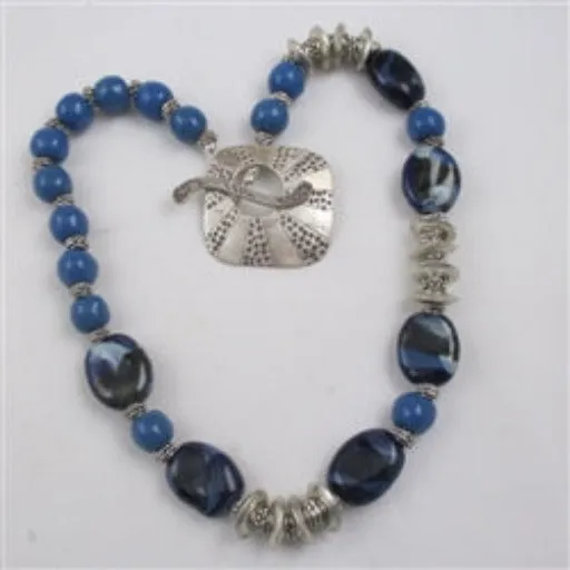 Blue Handmade Kazuri Statement Necklace Fair Trade Beads