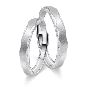 Brushed Wave Pattern Silver Couple Ring for Women