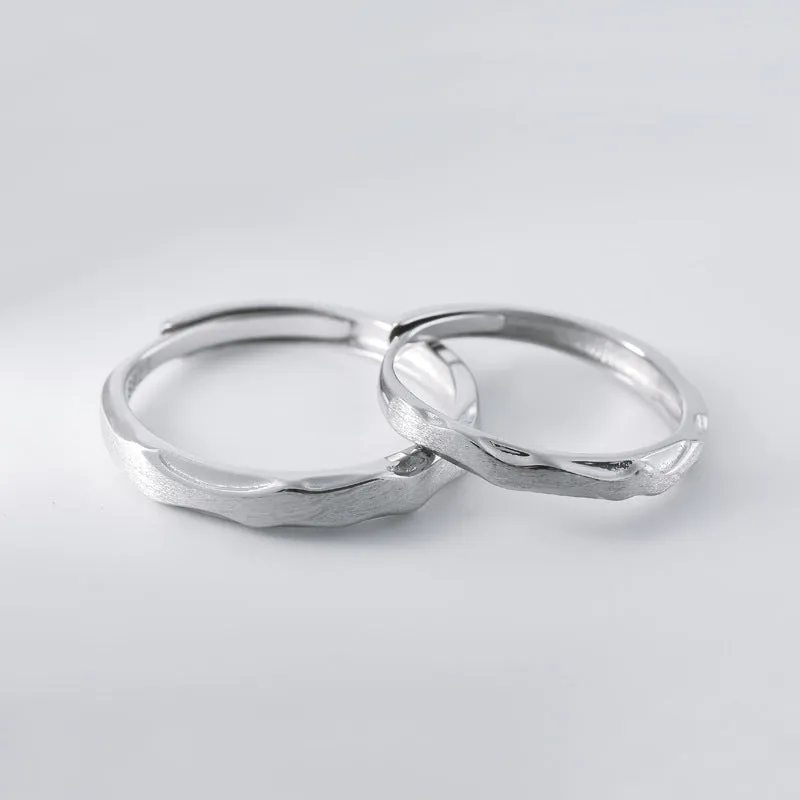 Brushed Wave Pattern Silver Couple Ring for Women