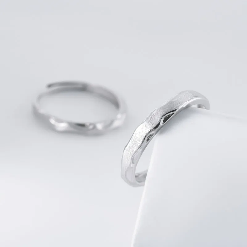 Brushed Wave Pattern Silver Couple Ring for Women