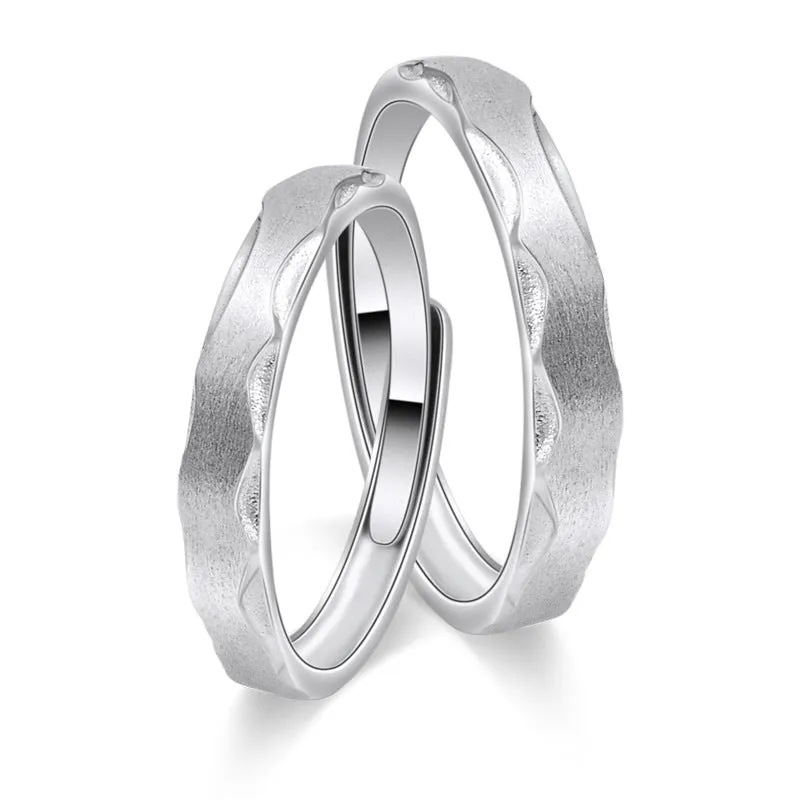 Brushed Wave Pattern Silver Couple Ring for Women