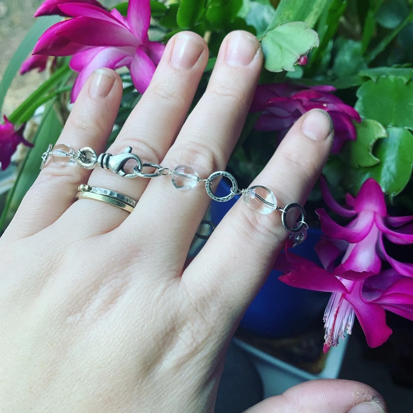 Clear Quartz and Sterling Silver Bracelet