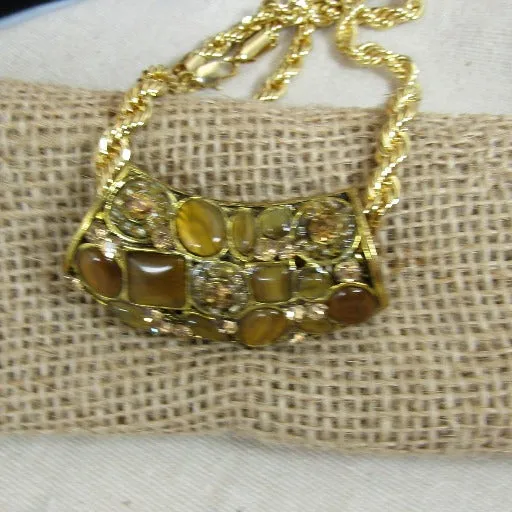 Crystal & Gold Barrel Pendant Necklace