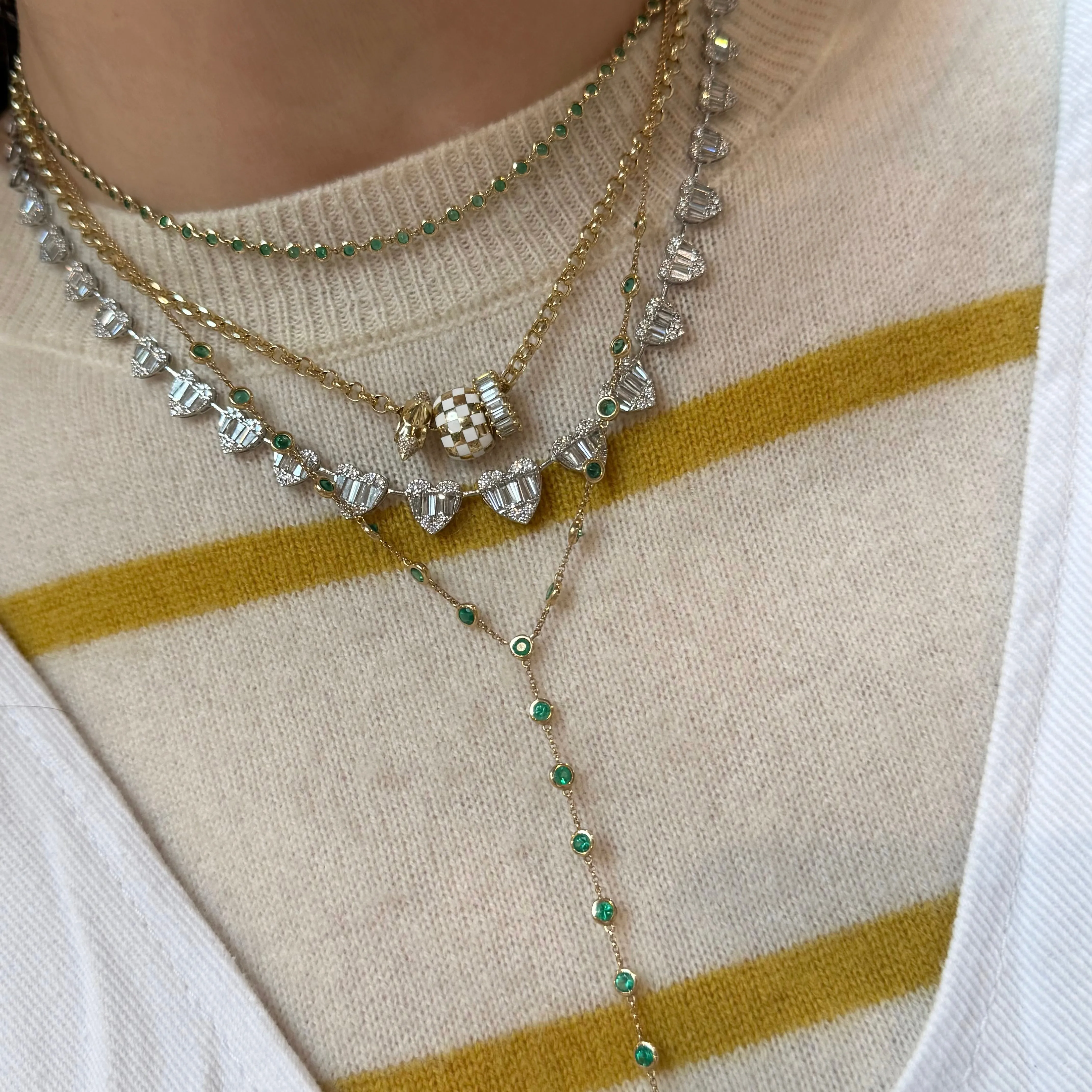 Dramatic Bezel Set Emerald Lariat Necklace