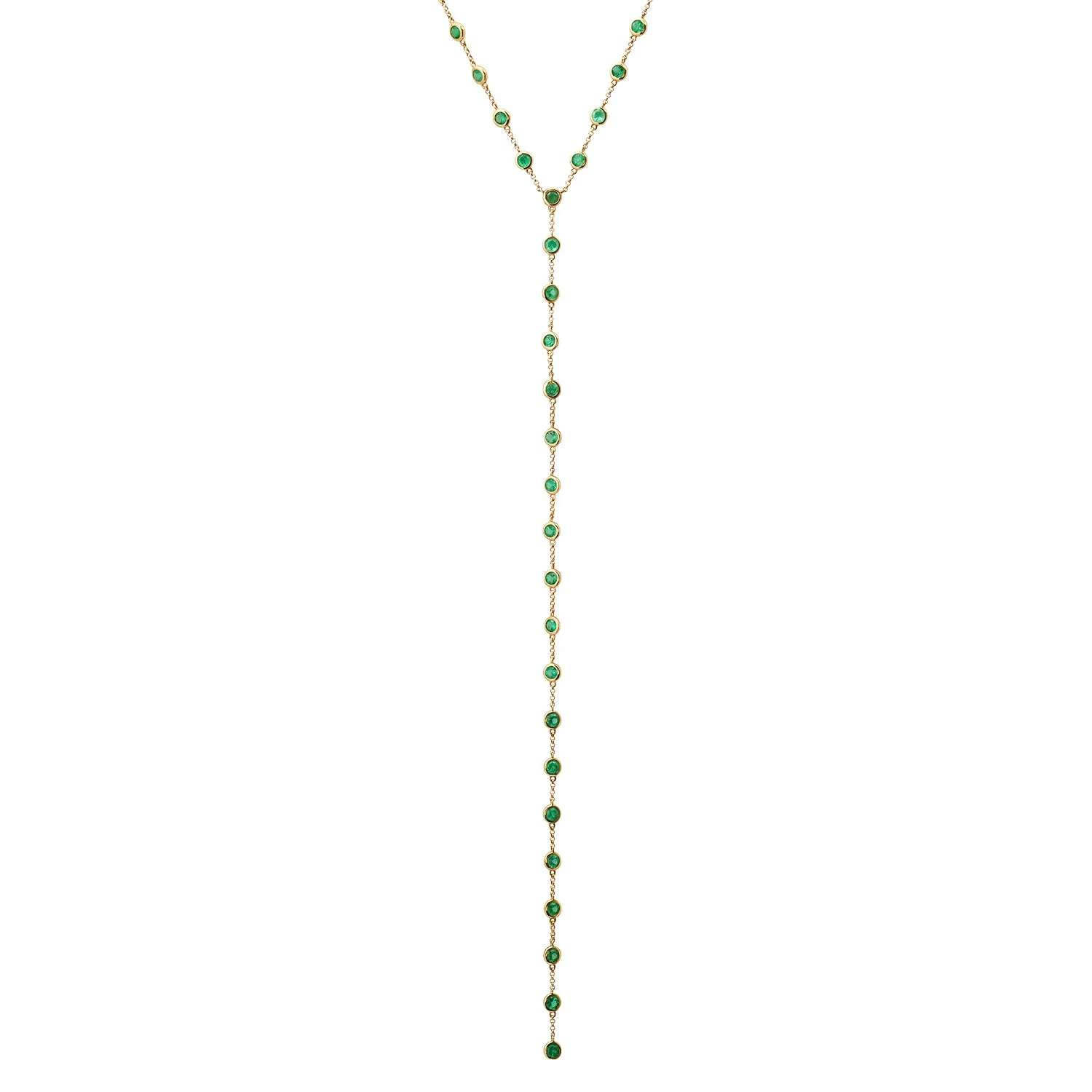 Dramatic Bezel Set Emerald Lariat Necklace