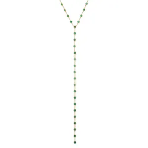 Dramatic Bezel Set Emerald Lariat Necklace