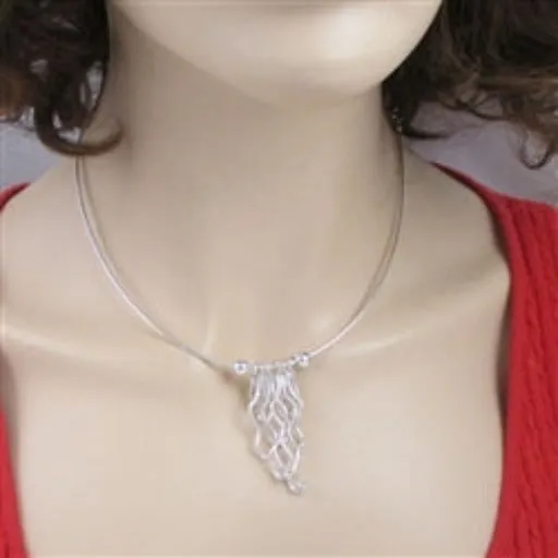 Dramatic Wavy Fan  Pendant Necklace Sterling Silver