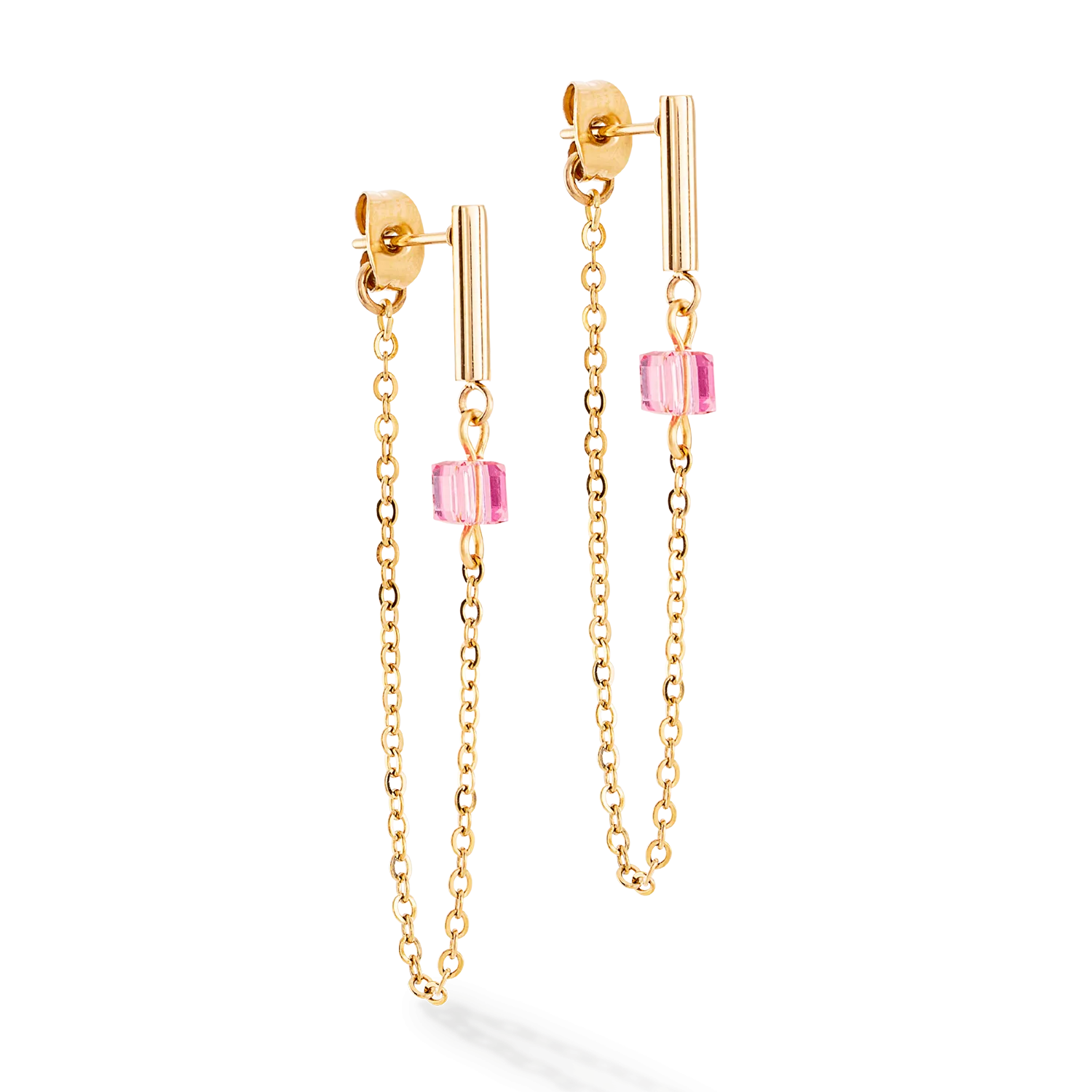 Earrings Mini Cubes & Chain gold-pink