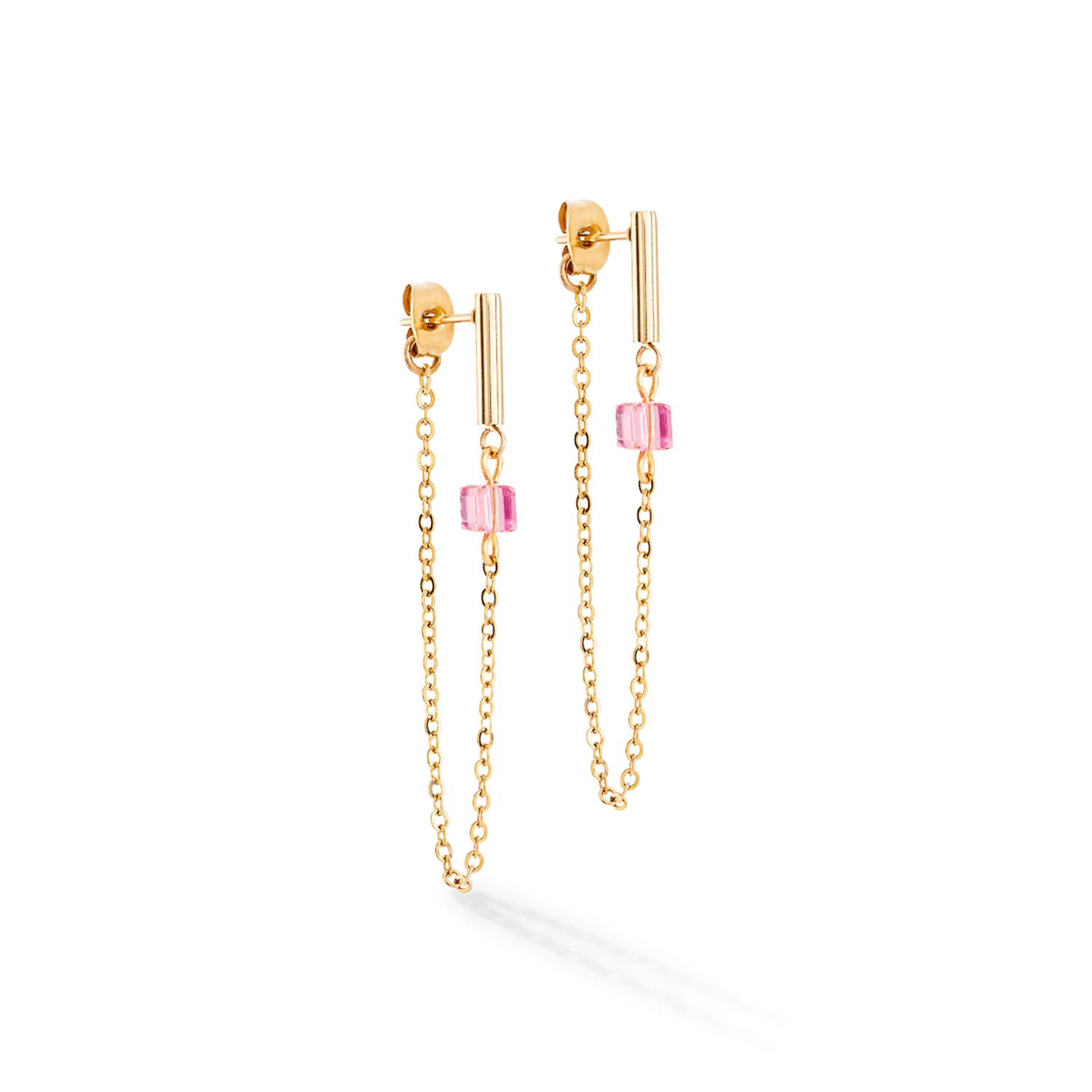 Earrings Mini Cubes & Chain gold-pink