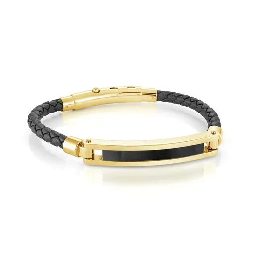 Engravable - Braided Leather with Black Centre ID Bracelet