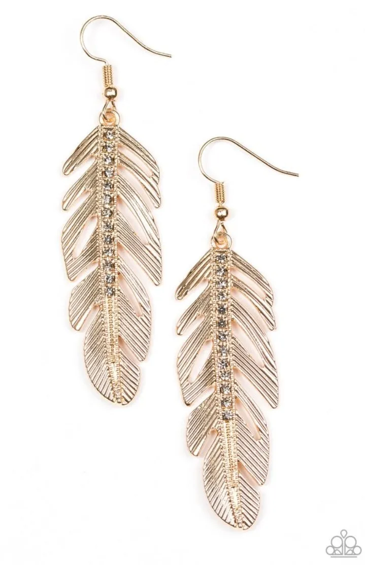 Feather On Fleek Gold Earrings - Paparazzi Accessories