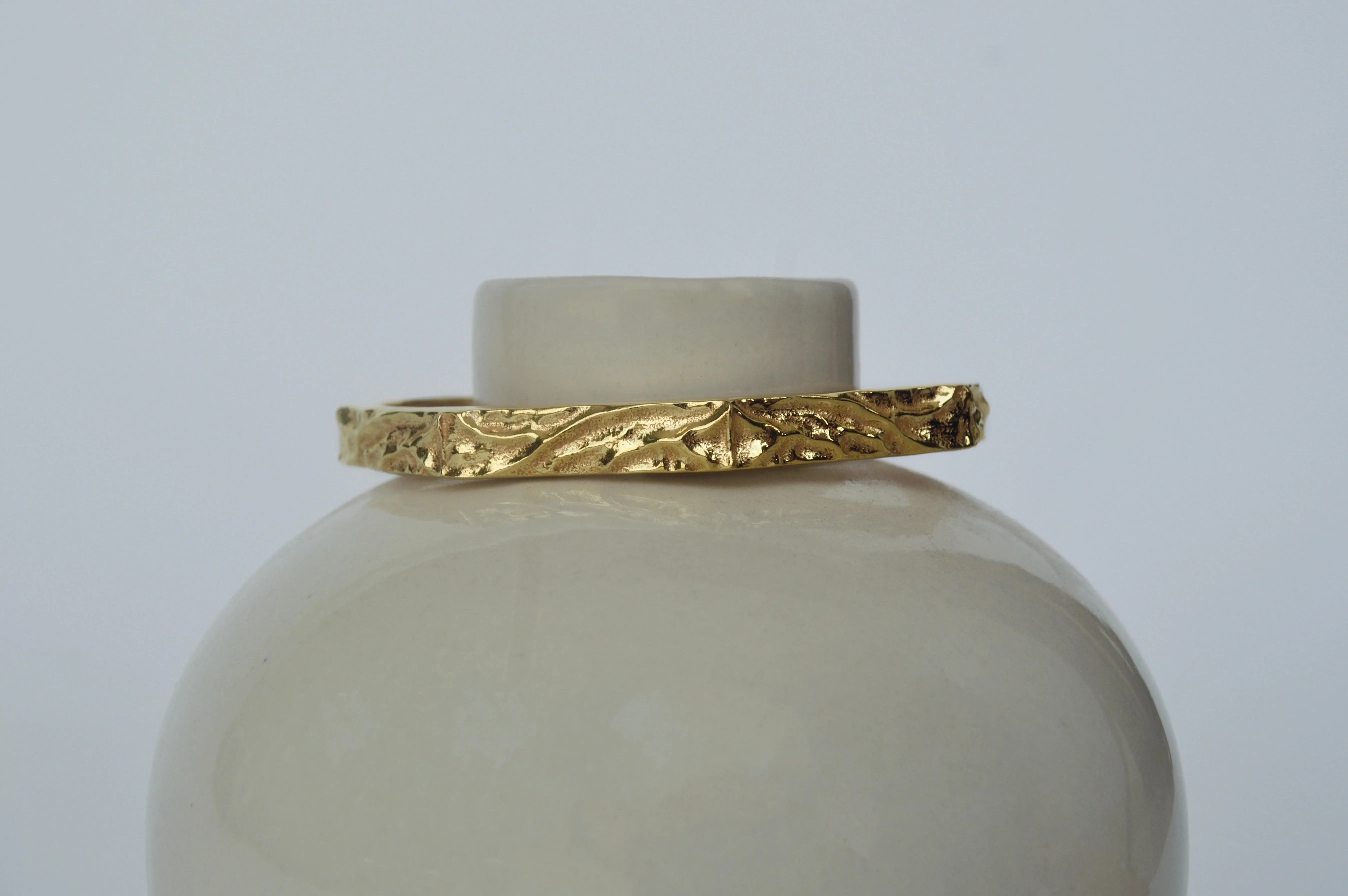 Gold Brass Textured Hexagonal  Bracelet