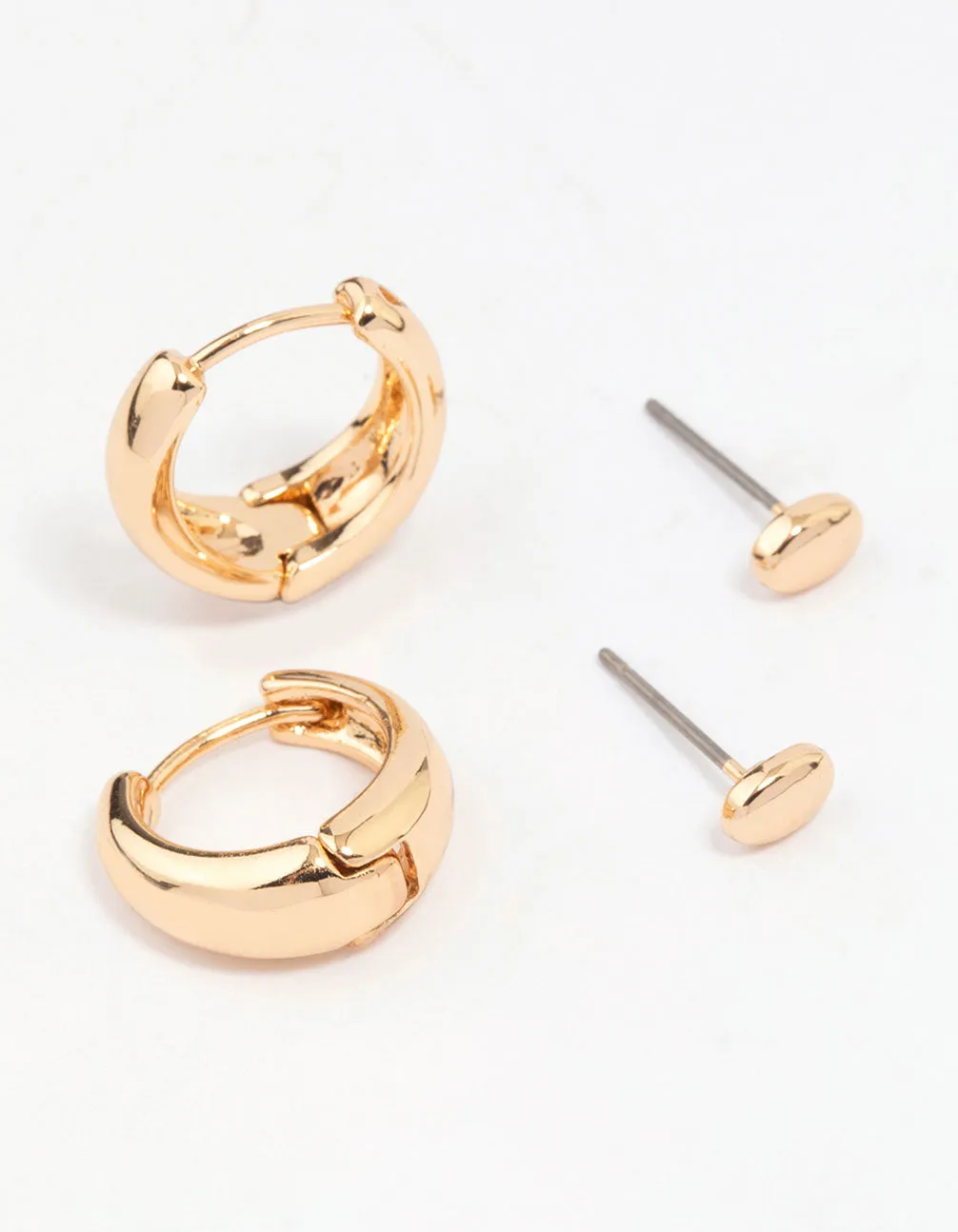 Gold Mixed Simple Stud & Hoop Earring 3-Pack