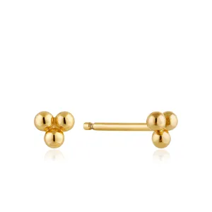 Gold Modern Triple Ball Stud Earrings