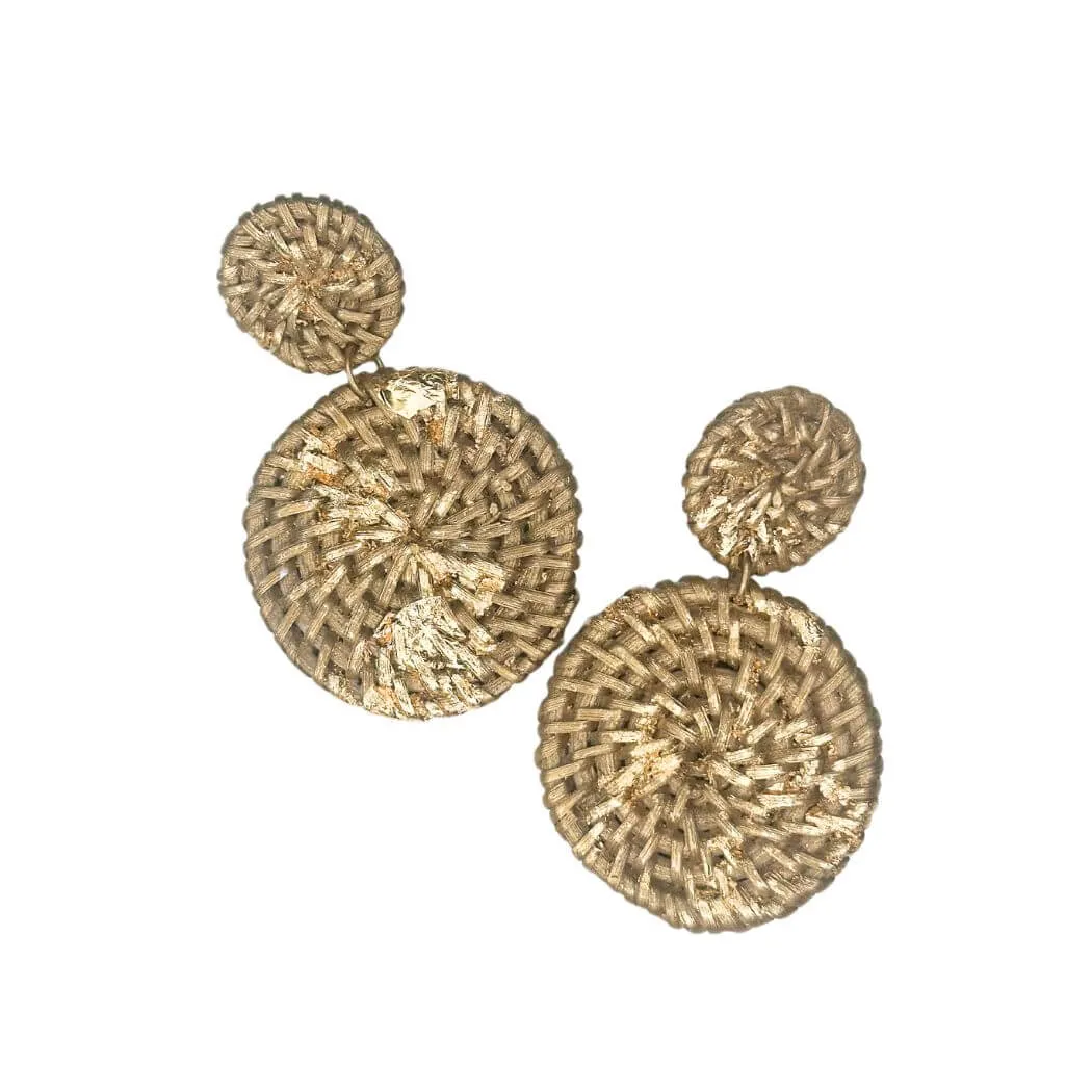 Gold or Silver Leaf Rattan Post Earrings