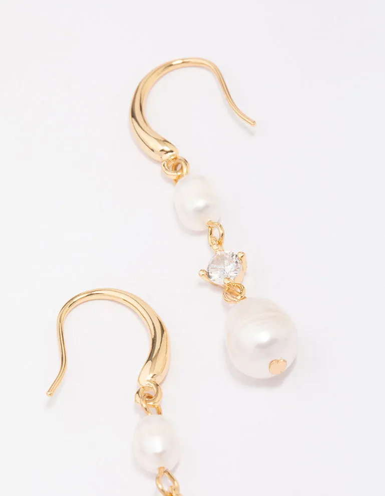 Gold Plated Alternating Pearl & Cubic Zirconia Drop Earrings